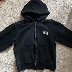 Stussy Black Hoodie with Zip Closure